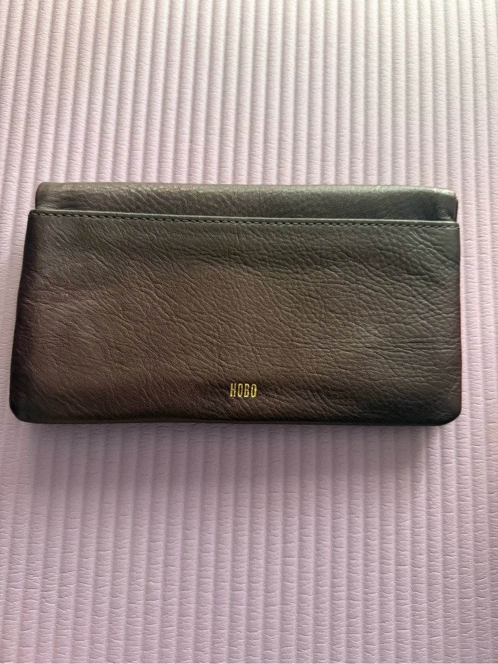 HOBO Dark Brown Leather Wallet with Gold Zip Accent